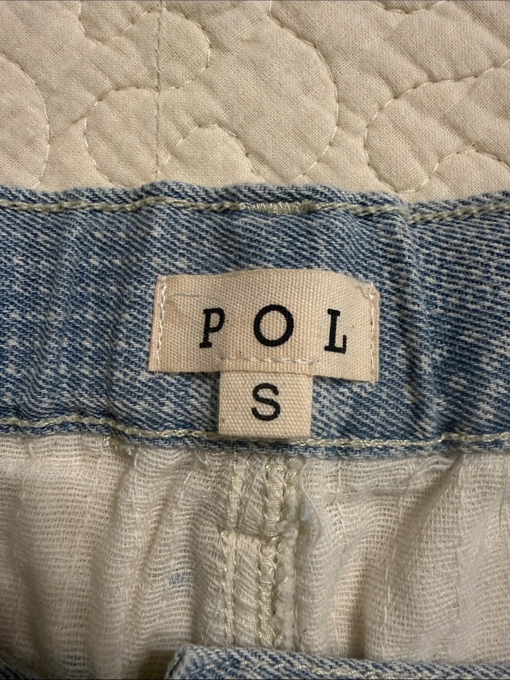 POL Patchwork Wide-Leg Skirt Pants in Light Blue & Cream - Picture 2 of 2